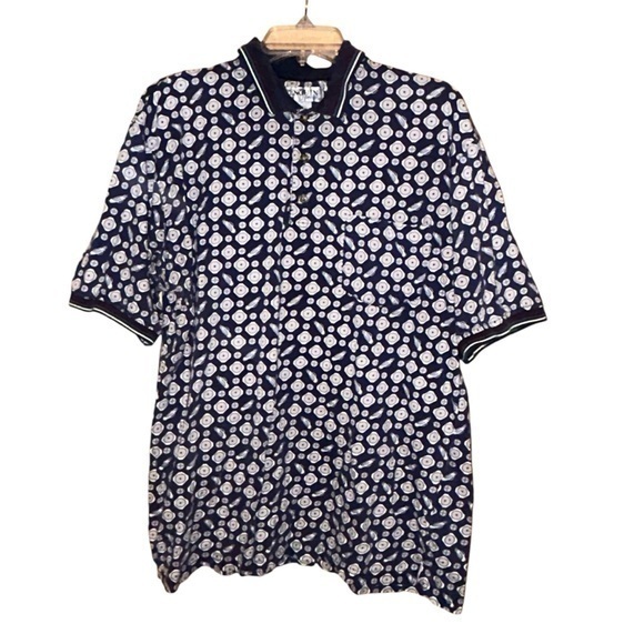 Penguin Sport Vtg Men’s Golf Printed Polo Shirt‎ Large Pocket Cotton Navy - Picture 1 of 11